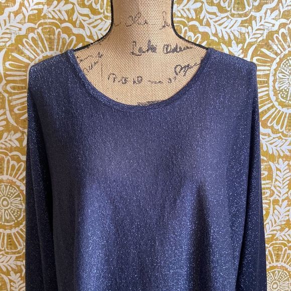 NWT Soft Surroundings Eudora Woven Cold Shoulder Twinkle Sweater in Navy size 1X - Picture 3 of 10
